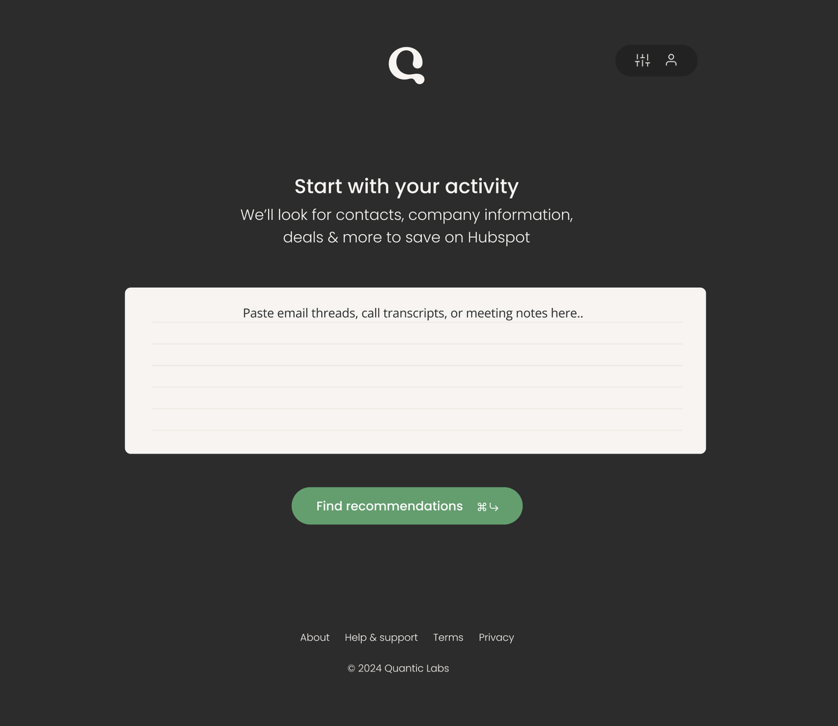 Quantic dark theme activity input
