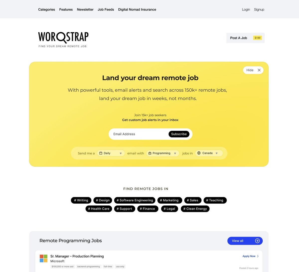 Worqstrap job board categories